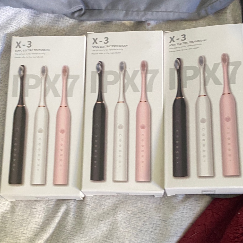 Bundle of 3 Sonic Electric Toothbrush Set - Black, White, Pink